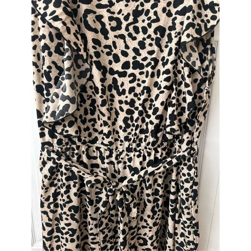 Boohoo Leopard Ruffled Wide Leg Jumpsuit Plus Size 22 - Picture 6 of 13